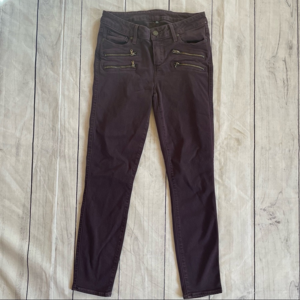 Paige Edgemont Skinny Ankle moto jeans zippers purple 29